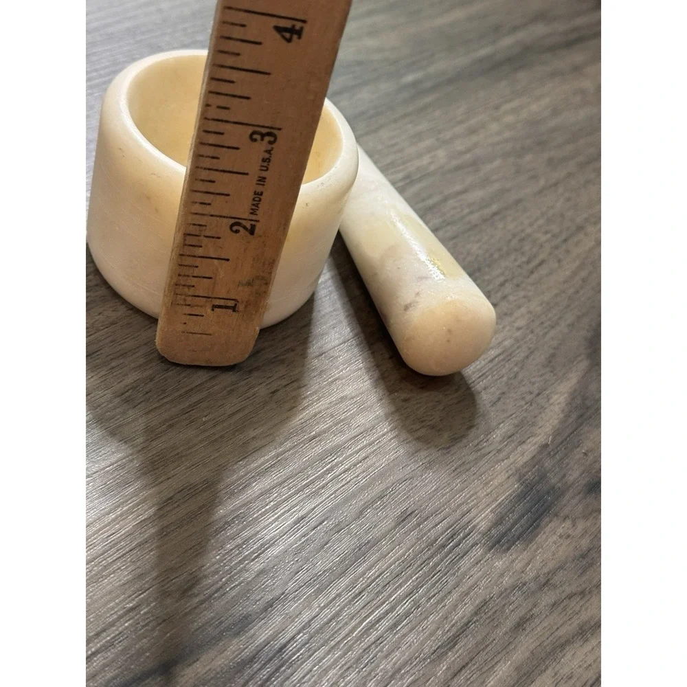Vintage Marble Mortar Pestle Cream Stone Apothecary Cottagecore Kitchen Decor